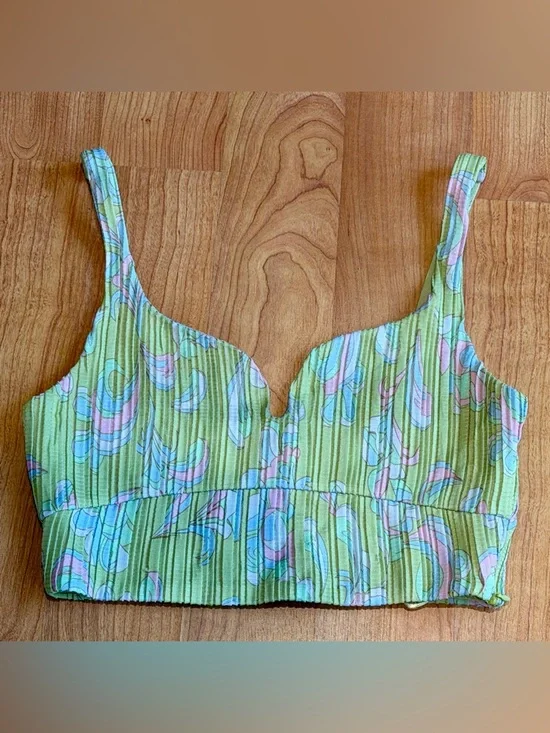 Zara Women’s Green Paisley Print Pleaded Sleeveless Crop Top Size Small - Picture 3 of 7